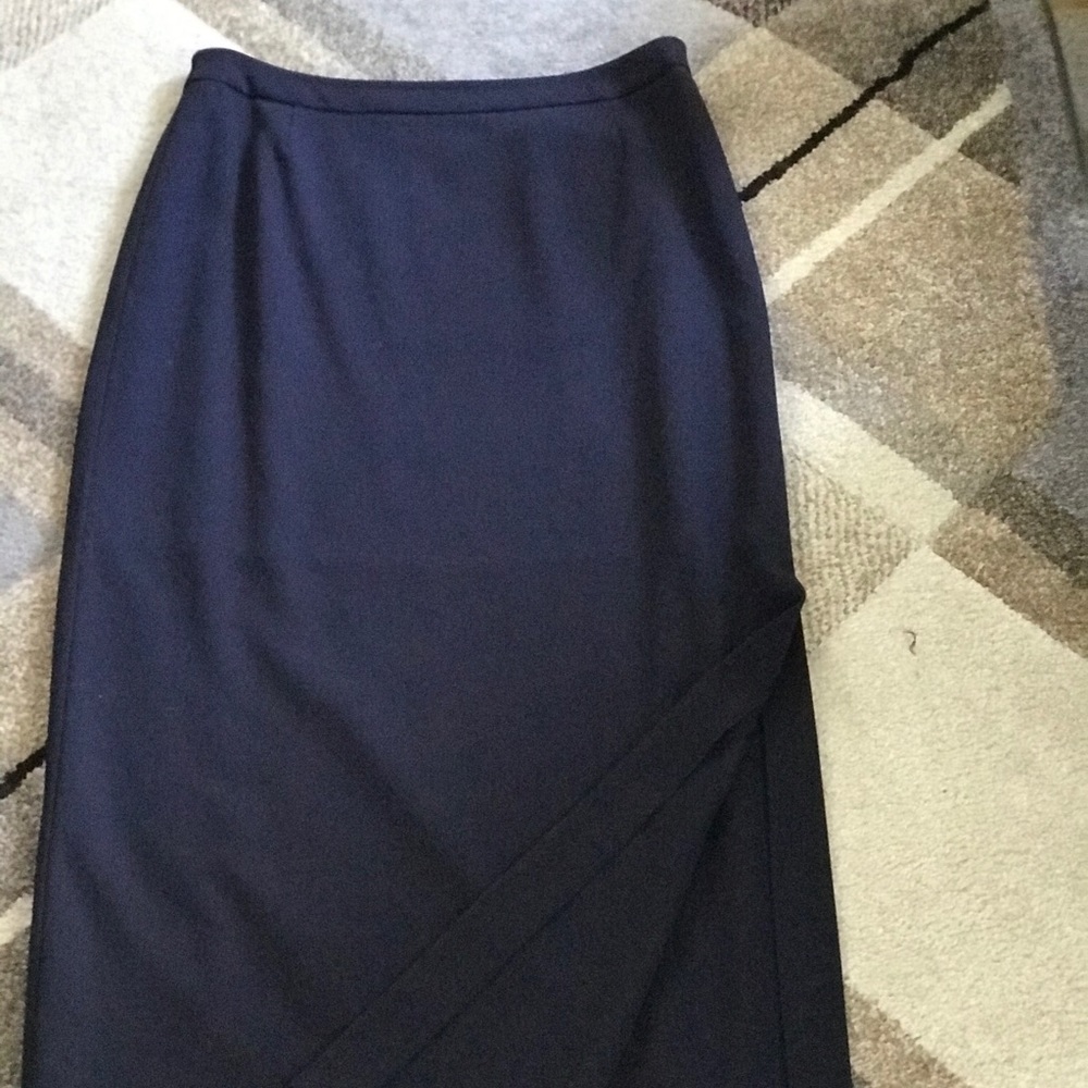 Dark Blue Floor-length Skirt w/ Slit up to Thigh